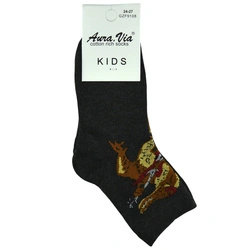 Ciemno szare chłopięce skarpetki z zabawnym dinozaurem Aura.Via GZF9108