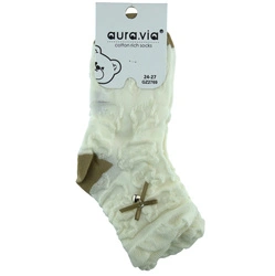 Stylowe, kremowe skarpetki dziewczęce z kokardką na boku Aura.Via GZ2769