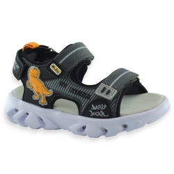 Chłopięce sandałki na lato wkładka skórzana podeszwa LED American Club HL 126/24 Szare