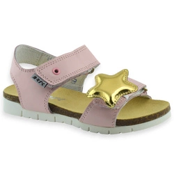 Śliczne skórzane sandałki dla dziewczynki na rzep Bartek 16183023 Różowe