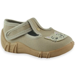 Dziewczęce kapcie do żłobka z kotkiem wkładka skóra Raweks Lena 73