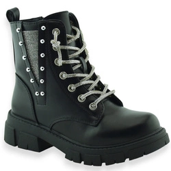 Stylowe trapery dziewczęce ocieplane eko skóra Wojtyłko 26110 Czarne