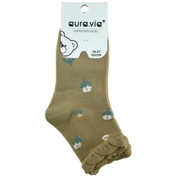 Dziewczęce brązowe skarpetki z ażurowym ściągaczem kwiatki Aura.Via GZ2769