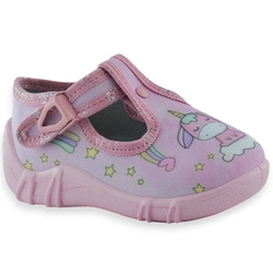 Różowe kapcie dla dziewczynki na zapinkę skórzana wkładka Raweks Hania H58