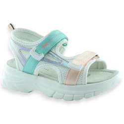 Białe sportowe sandały dla dziewczynki  na grubej podeszwie Wojtyłko 25402