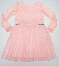 Sukienka wizytowa dziewczynka Angel pudrowy róż koronka