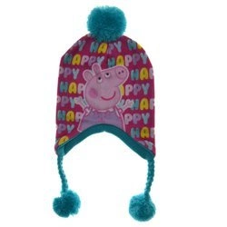 Czapka zimowa Świnka Peppa turkus z pomponami