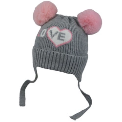 Dziewczęca zimowa czapka z pomponami Noviti CZ033-G-01 Szara