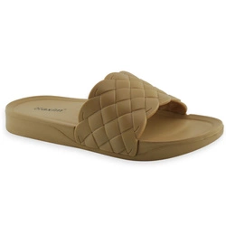 Młodzieżowe modne wygodne klapki na lato dla dziewczynki Axim 25363 Beżowe